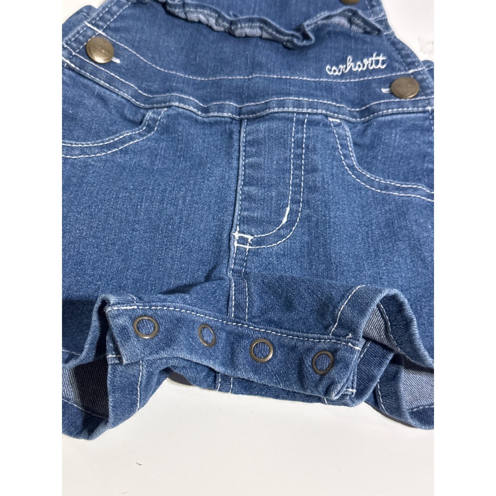 Carhartt Girls Denim Ruffle Shortall Overalls 3M Blue Cotton Stretch Americana - Picture 6 of 8